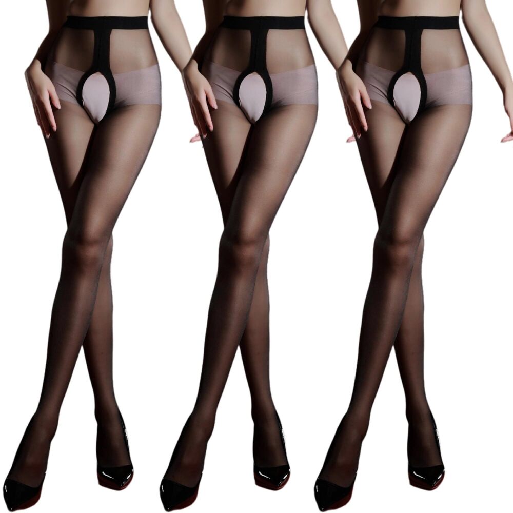 4038 Crotchless Pantyhose Plus Size 15 Denier Sheer Open Crotch Tights up